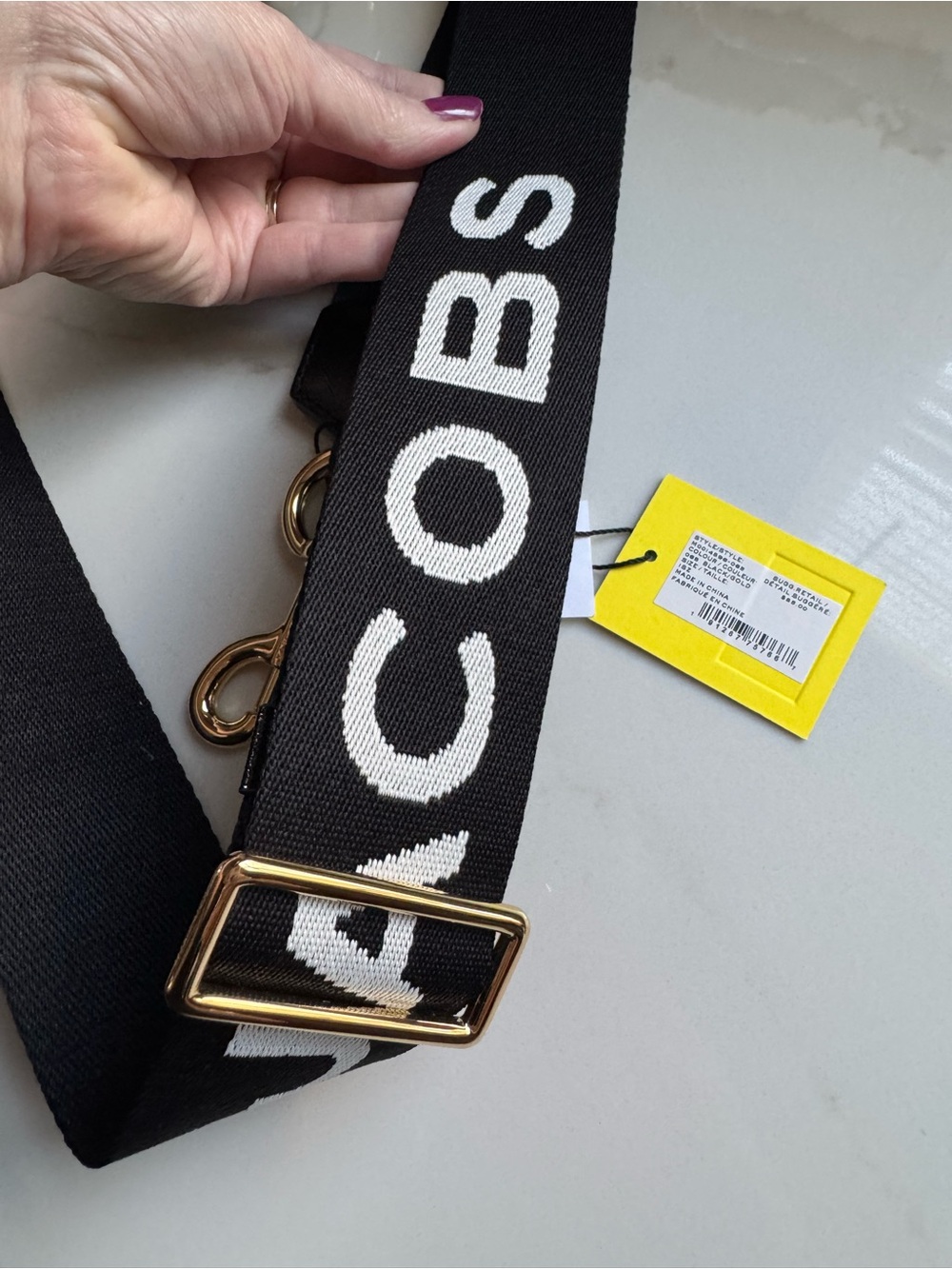 Marc Jacobs Black and White Logo Webbing Guitar Strap with Gold Hardware - Picture 3 of 5